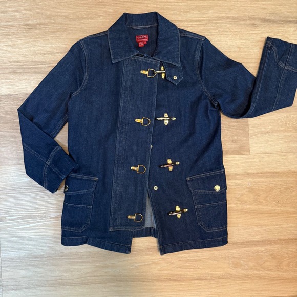 Chaps Jackets & Blazers - Chaps Denim Womens Small Fireman Jacket Brass Lobster Clasp Equestrian Steampunk